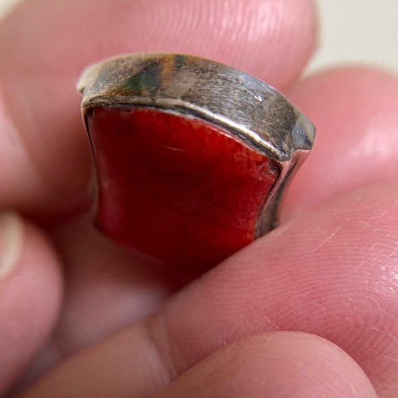 Vintage Coral Sterling Silver Oval Pendant and Earrings set-circa 1930’s - Picture 12 of 14